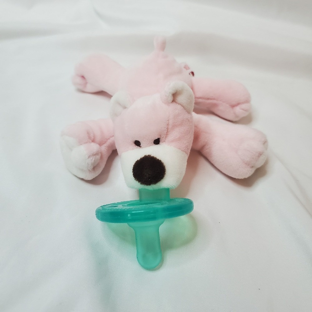 WubbaNub Baby Pink Stuffed‎ Bear Pacifier Holder Security Animal Infant Binky